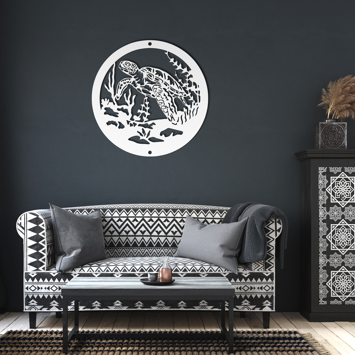 Turtle_Ocean_Scene_Metal_Wall_Art__El_White_Dark_Living_Room_Mockup.png