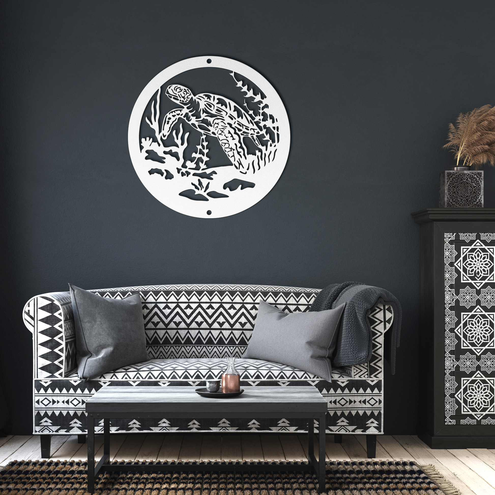 Turtle_Ocean_Scene_Metal_Wall_Art__El_White_Dark_Living_Room_Mockup.png