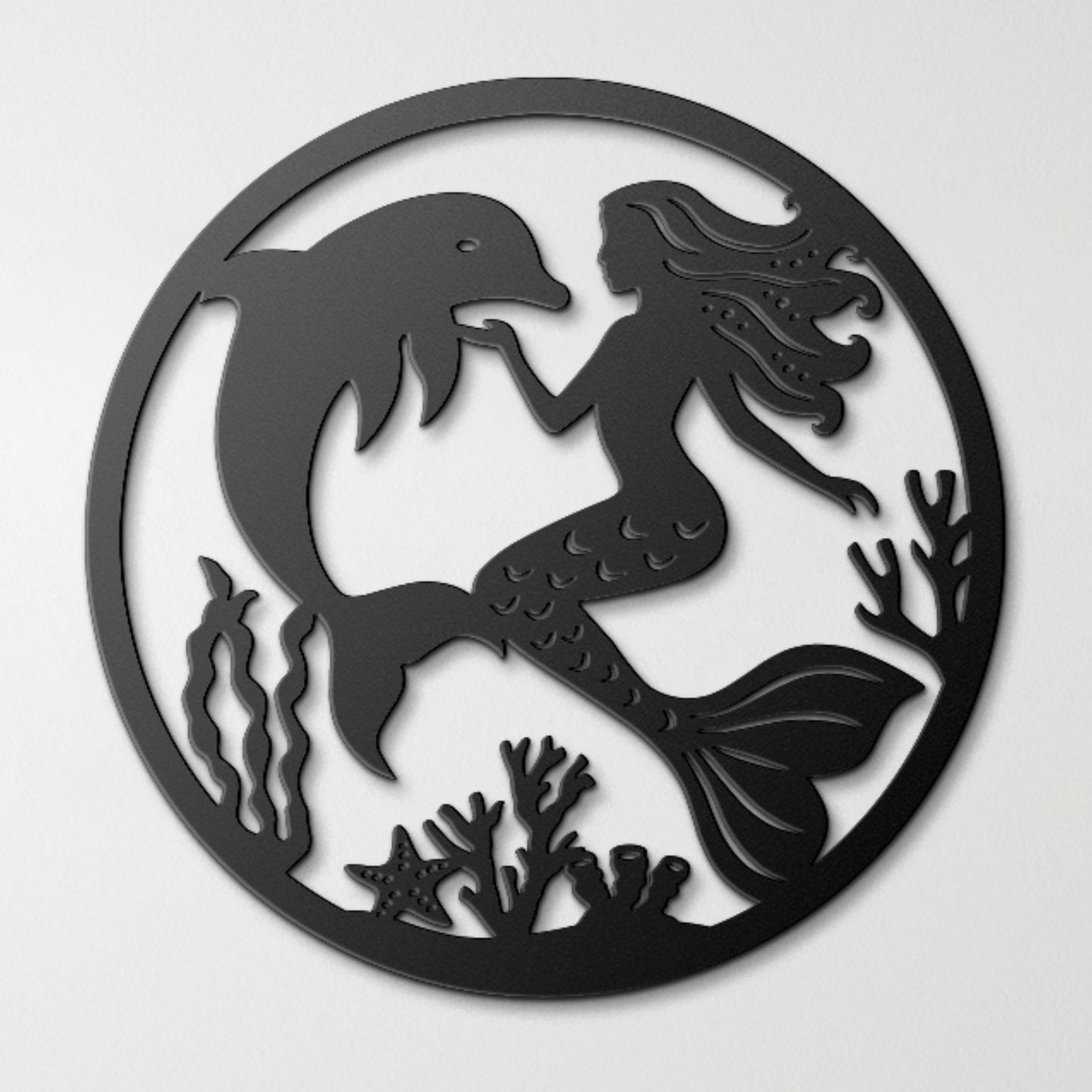 Mermaid & Dolphin Metal Wall Art – Enchanting Ocean-Inspired Coastal Decor